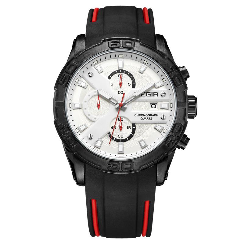 Watch Men'S, Multifunctional Chronograph Luminous Calendar Men'S Watch Silicone Sports Quartz Watch 2055