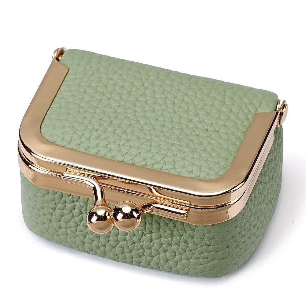 Solid Color Kiss Lock Coin Purse Genuine Leather Small Item Bag Leather Jewelry Bag  Earrings