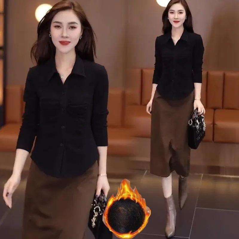 Versatile Waist-cinching Base Layer T-shirt for Women, Long-sleeved Shirt for Autumn and Winter To Cover The Belly, Slim and Figure-hugging Top