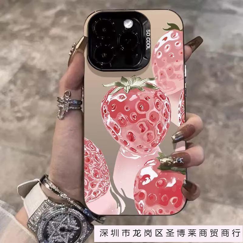 The new crystal strawberry is suitable for iphone16 mobile phone case Apple 15promax/1413pro/12/11.
