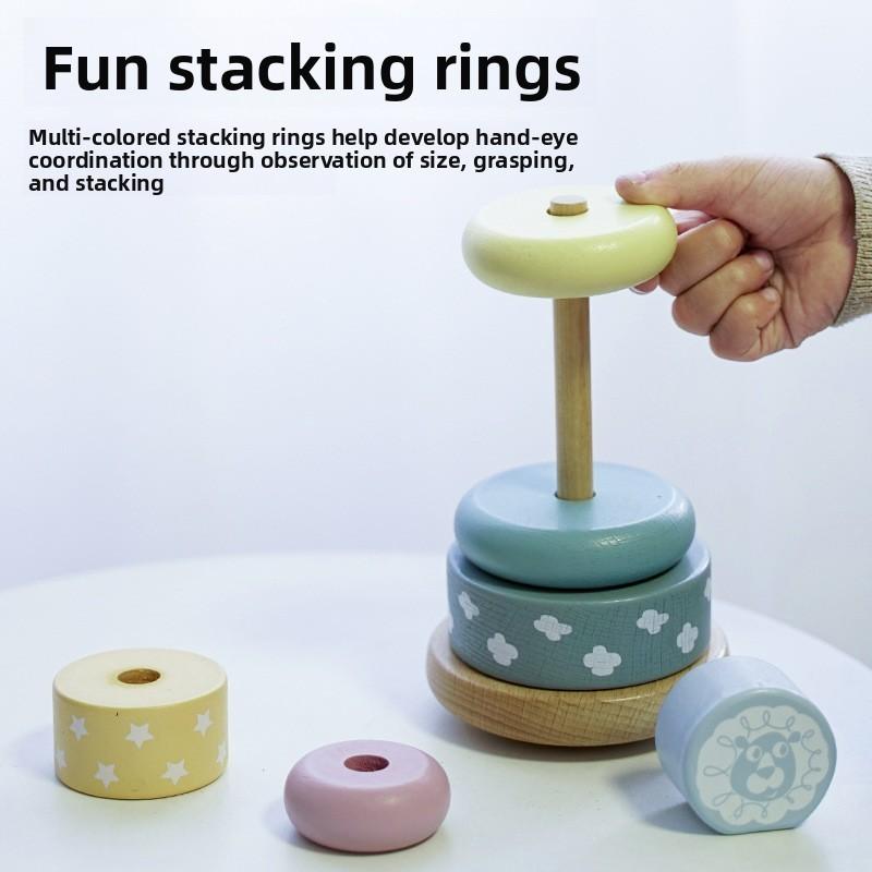 Rainbow Tower Wooden Stacking Blocks For Kids Educational Cognitive Play