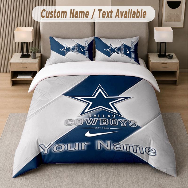 Custom Bedding Set Dallas Cowboys Pattern, Print Name Text 1 Duvet Cover plus 2 Pillowcases Home Textile