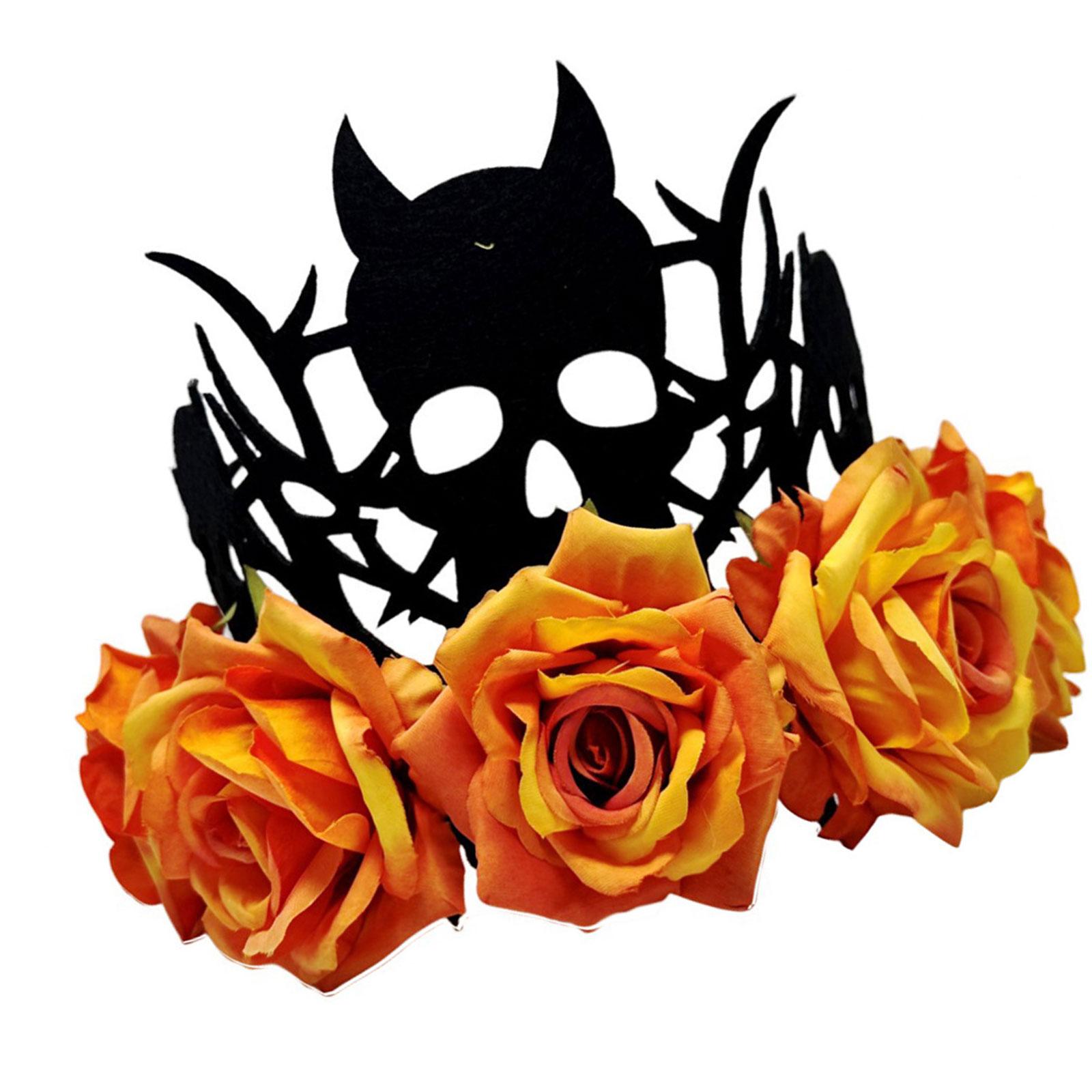 

Adjustable Witch Devil Crowns Headpiece For Halloween Parties Soft Fabric Roses Costume Decoration помаранчевий
