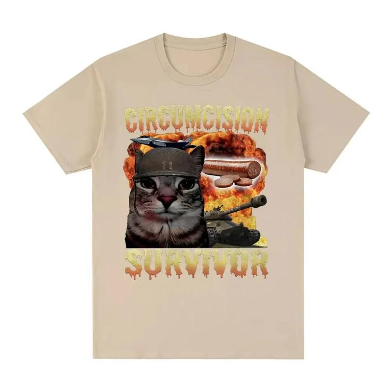 Circumcision Survivor Funny Cat Meme T Shirts Men Women Vintage T-shirt Casual Short Sleeve Summer T-shirts Streetwear