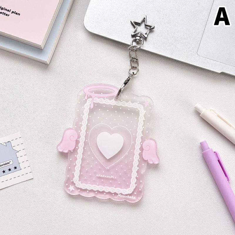 1Pcs 3 Inch Transparent Acrylic Pocard Holder Cartoon Angel Wing Star Keychain For Kpop Pos Id Cards