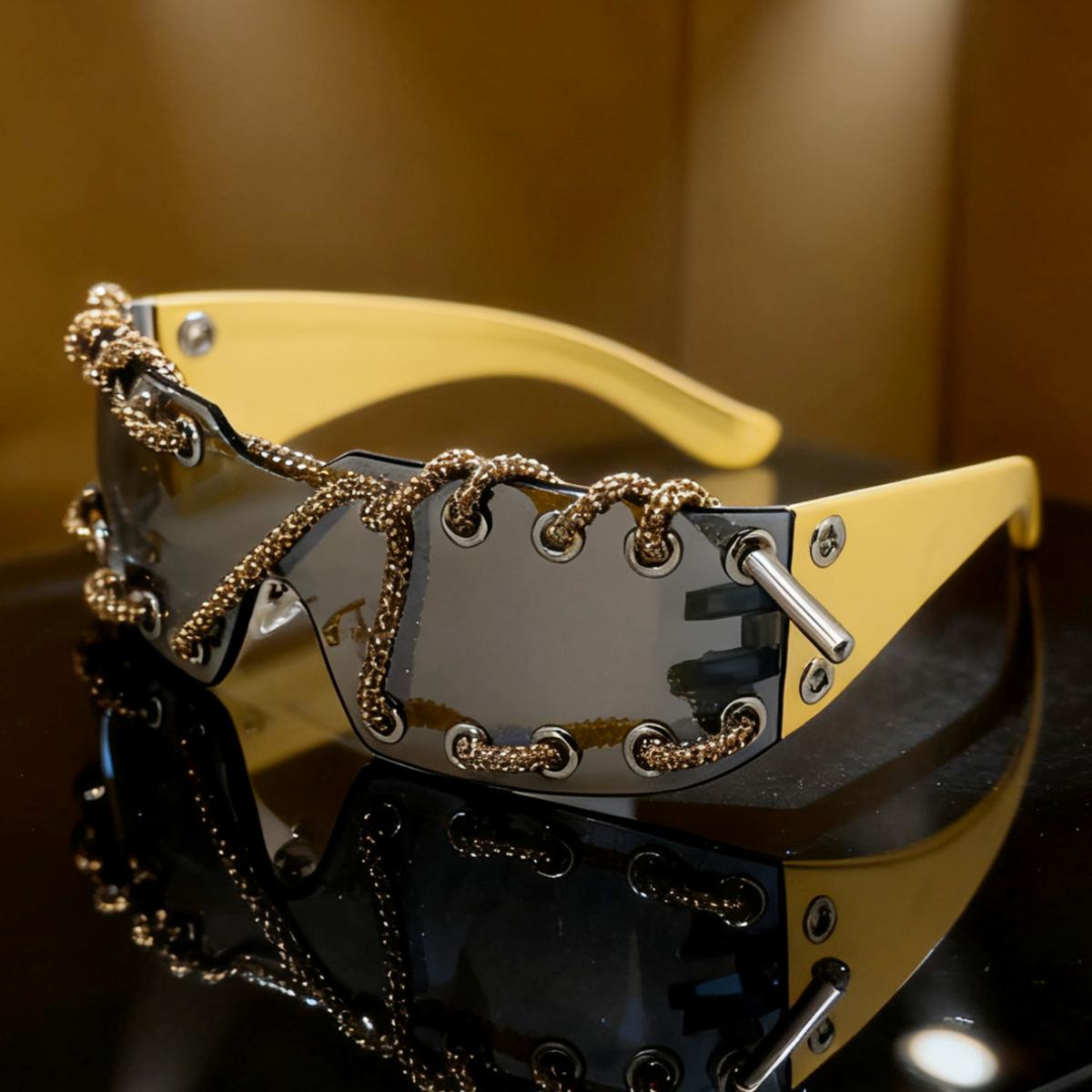 

Punk Y2k sunglasses women Frameless Sunglasses Crystal Chain One-piece Party Shades Bling Streetwear Luxury Accessories