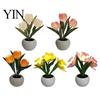 Decorative LED Tulip Lamp Flower Table Lamp, Battery Powered Artificial Night Light with Ceramic Pot, Floral for Bedroom Bedside Home Wedding