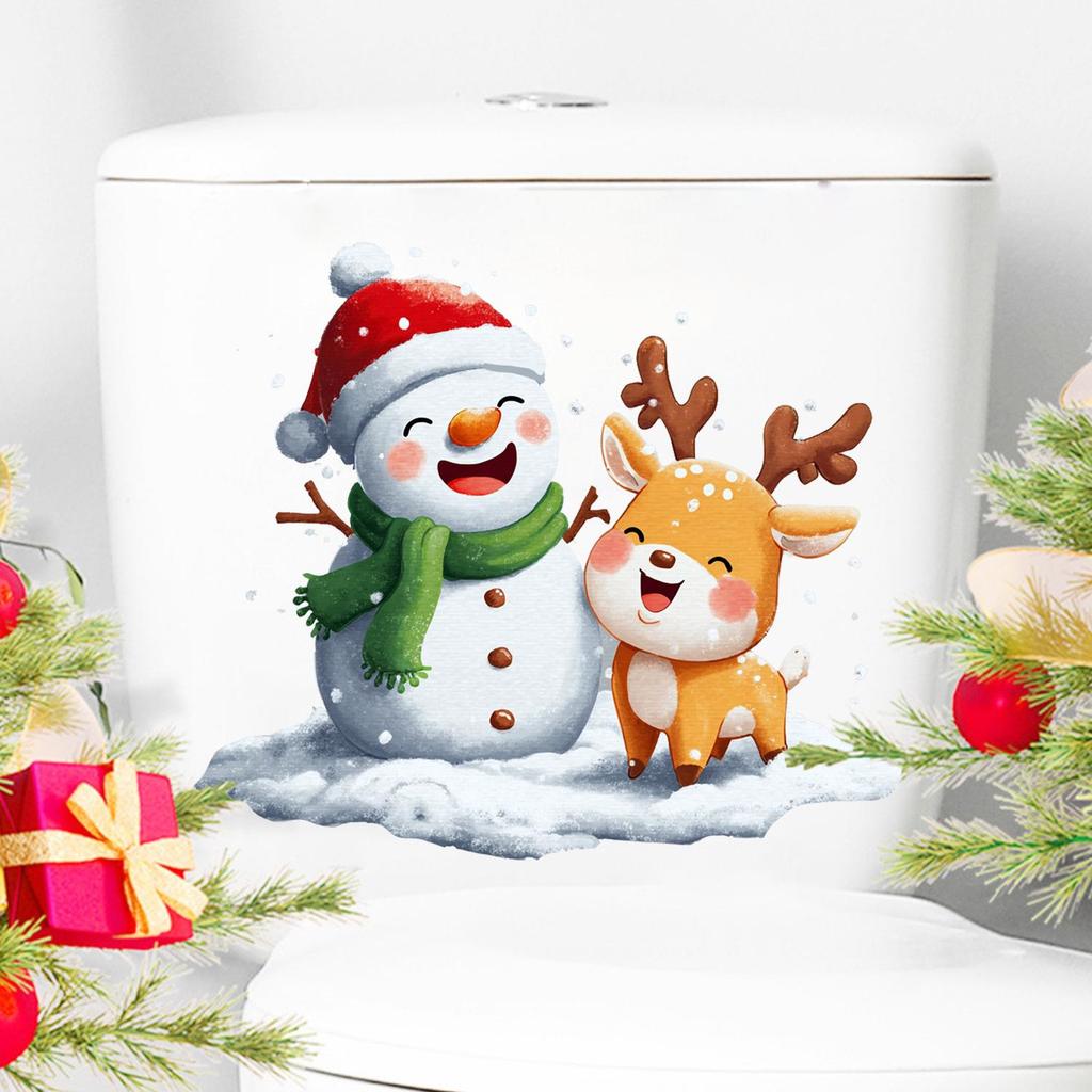 Festive Cartoon Snowman & Deer Toilet or Wall Stickers, Christmas Decoration, Self-Adhesive