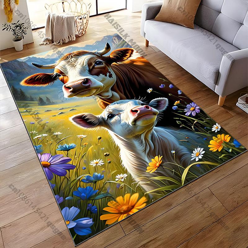 Kuh und Kalb in der Natur Teppich Yoga Wohnzimmer Zimmerdekoration Kinder Krabbelmatte Fußmatte Bereichsteppich Spielmatte