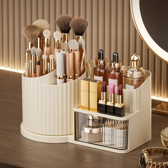 Cosmetic Storage Box 360 Makeup Organizer Holder Transparent Drawer with Brush Degree Rotating Large Vertical Pattern