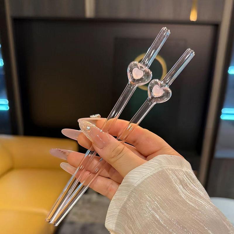 Heart Glass Straw Reusable Drinking Straws Cute Straw For Festival Party Wedding Cocktail Bar Beachs