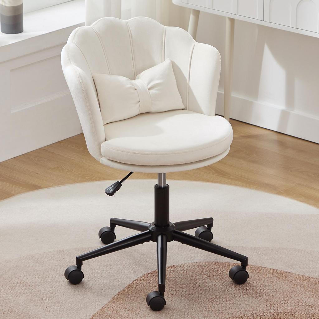 Schreibtischstuhl Flieks Moderner Bürostuhl mit Blütenblatt-Rückenlehne, für Wohnzimmer, Schlafzimmer und Büro, Beige
