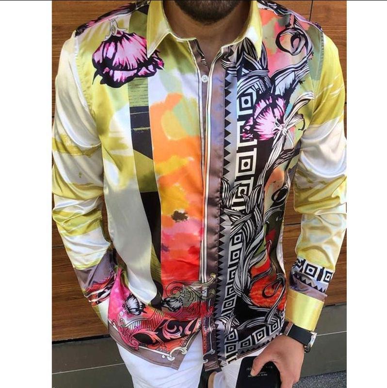 2025 European & American Men's Casual Plus Size Printed Long-Sleeve Shirt