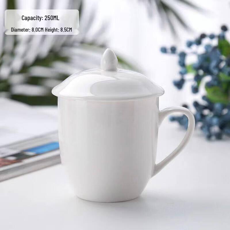 Pure White Ceramic Cups with Lid, 250ml (5-Pack)