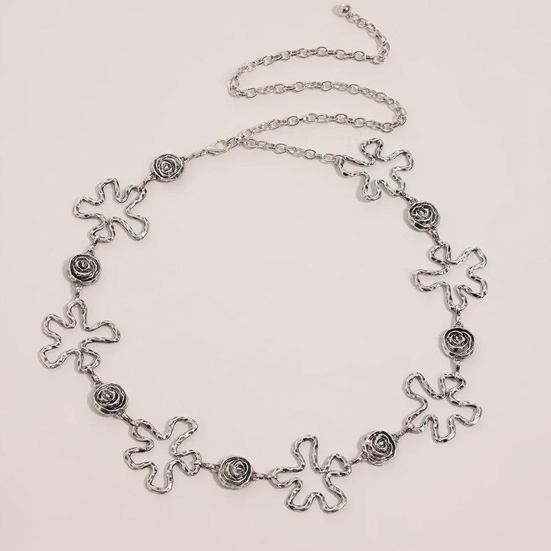 

Высококлассная женская поясная цепочка с полыми цветами, атмосферная модная металлическая поясная цепочка, розовая женская поясная цепочка