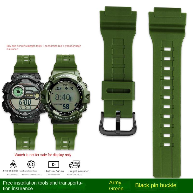 18mm pryskyřičný řemínek k hodinkám pro řadu Casio WS-1400H/1300/1500 W-737H AE1500 vodotěsný silikonový řemínek k hodinkám Gumový pás
