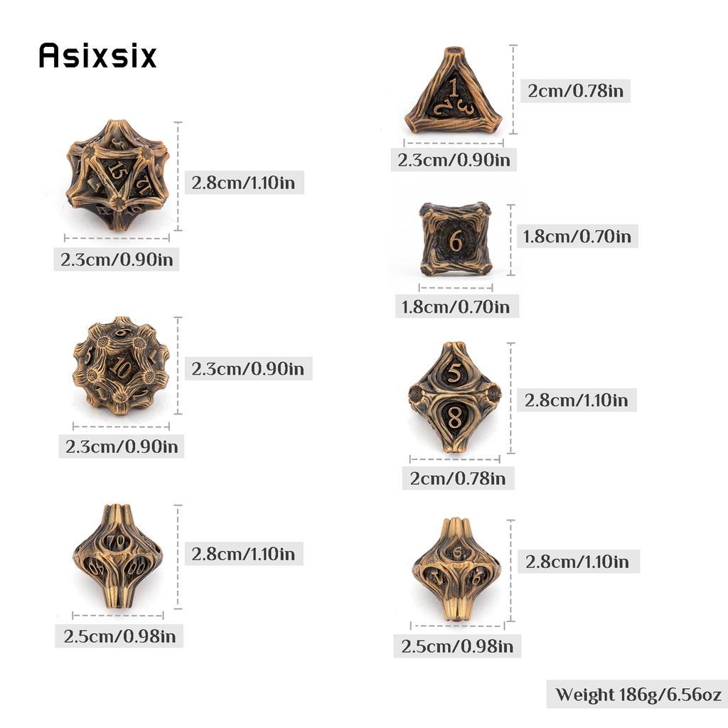 7 Pcs Yellow Tree Stump Root Metal Dice Solid Metal Polyhedral Dice Set Suitable for Role-Playing RPG  Board Game Card Game