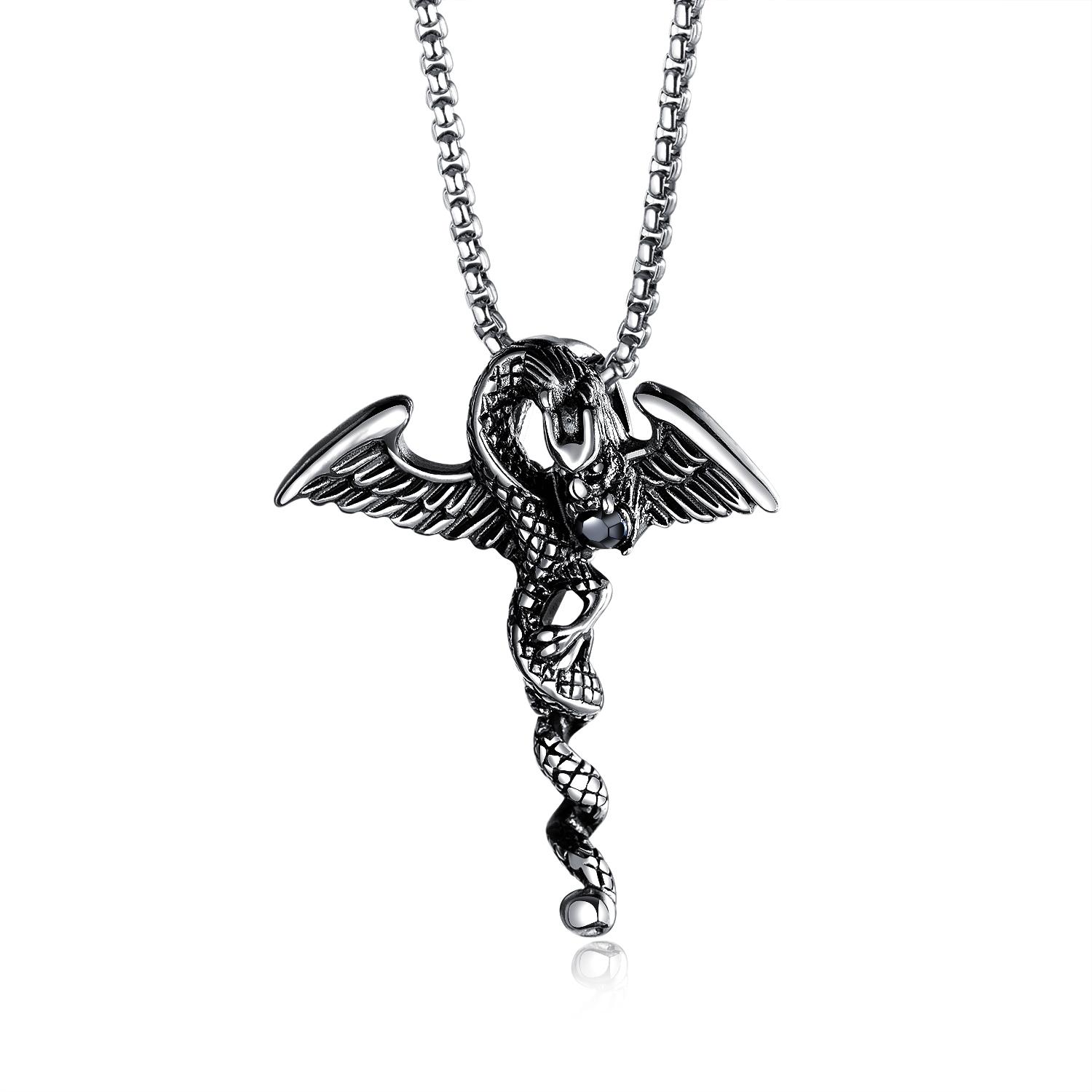 Men s Dragon Pendant Necklace With Box Chain Vintage Metal Dragon Wing Cross Sword Punk Rock Gothic Necklaces Unique Design Pendant Only