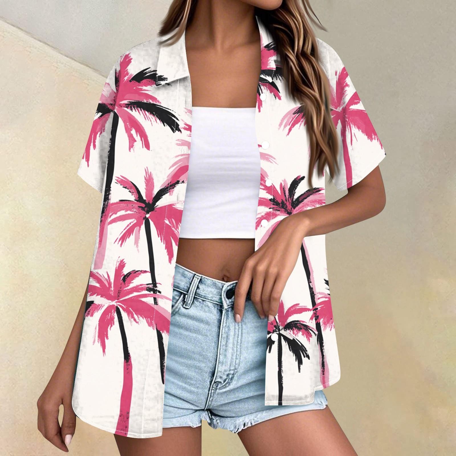 

Женская мода повседневная рубашка с коротким рукавом и лацканами на пуговицах S розовый