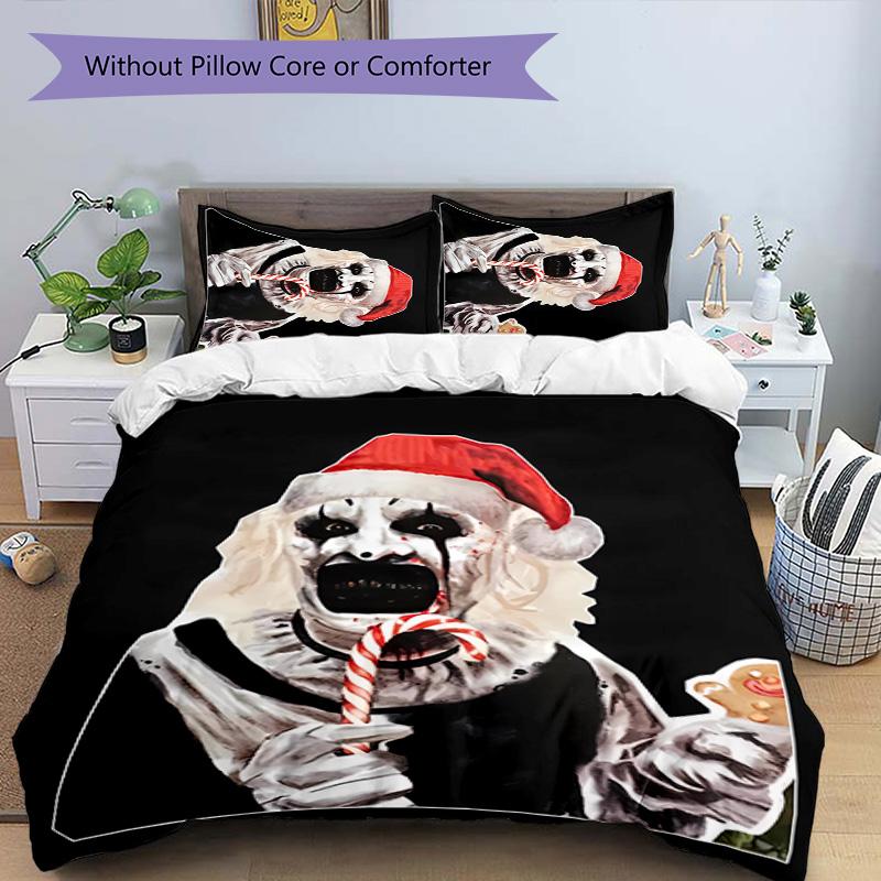 3pcs Art the Clown Terrifier5 Pattern Bedding Set Duvet Cover Set Includes Duvet Cover &pillowcases, Perfect All Season Bedroom Decoration & Gift