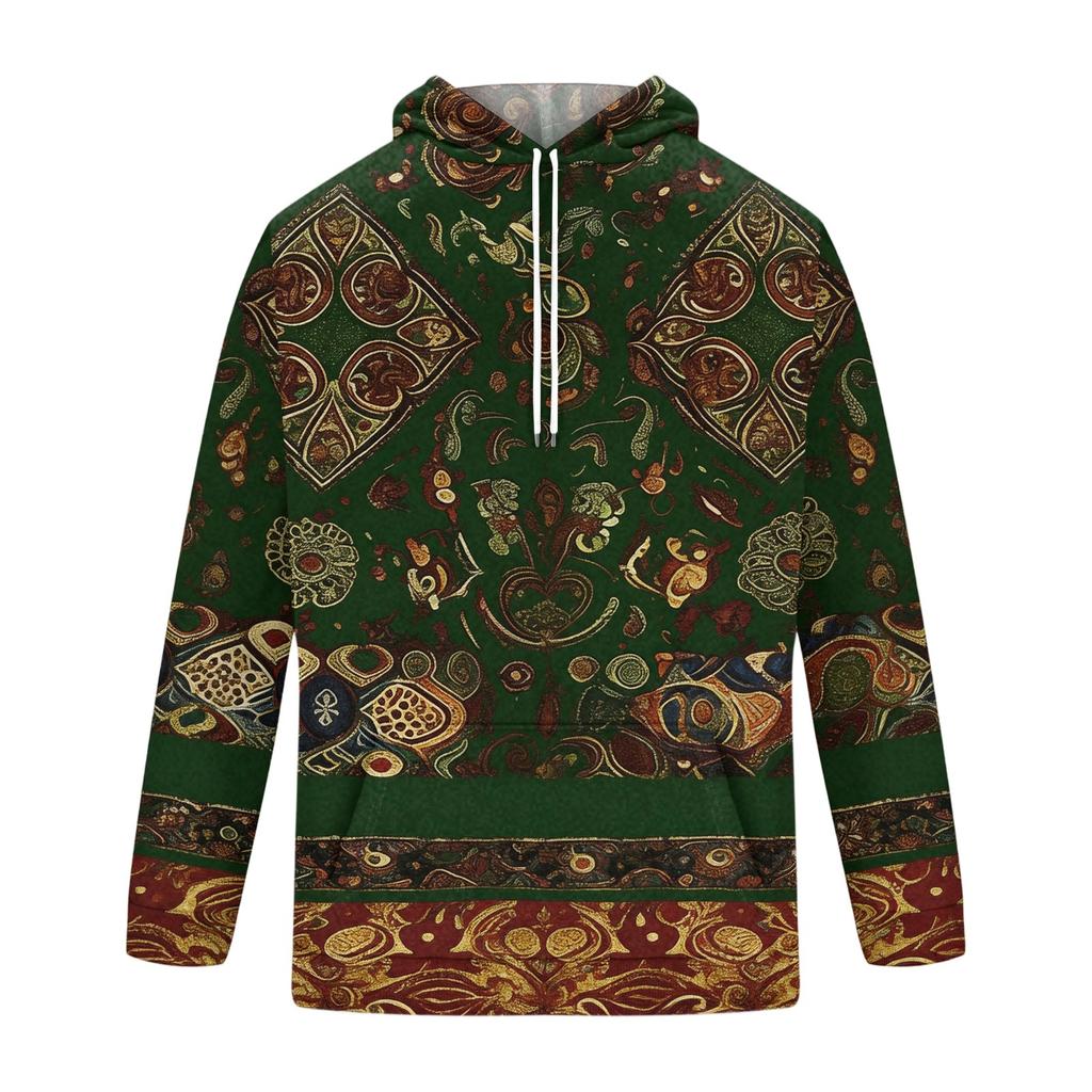 Férfi Vintage Pulóver Nyomással és Patchwork Mintával, Egyszínű Zsebes Alkalmi Felső