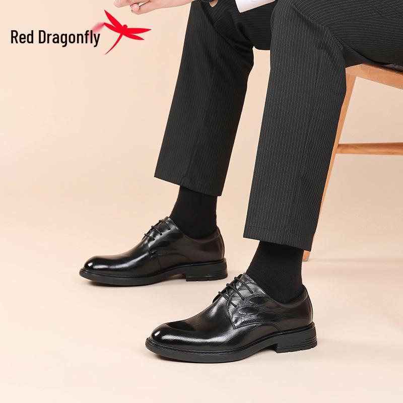 Red Dragonfly Men's Genuine Leather Dress Shoes - British Style Derby for Wedding & Business.