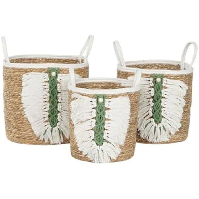 Paniers - HOME ESPRIT - Lot De 3 - Fibre Naturelle Tropicale - Multicolore - 39 X 39 X 47 Cm
