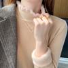 Winter Female Plush Sweater Women Half High Collar Long Sleeved Thickened Velvet To Keep Warm Knitwear Lady Versatile Solid Color Basic Pullover