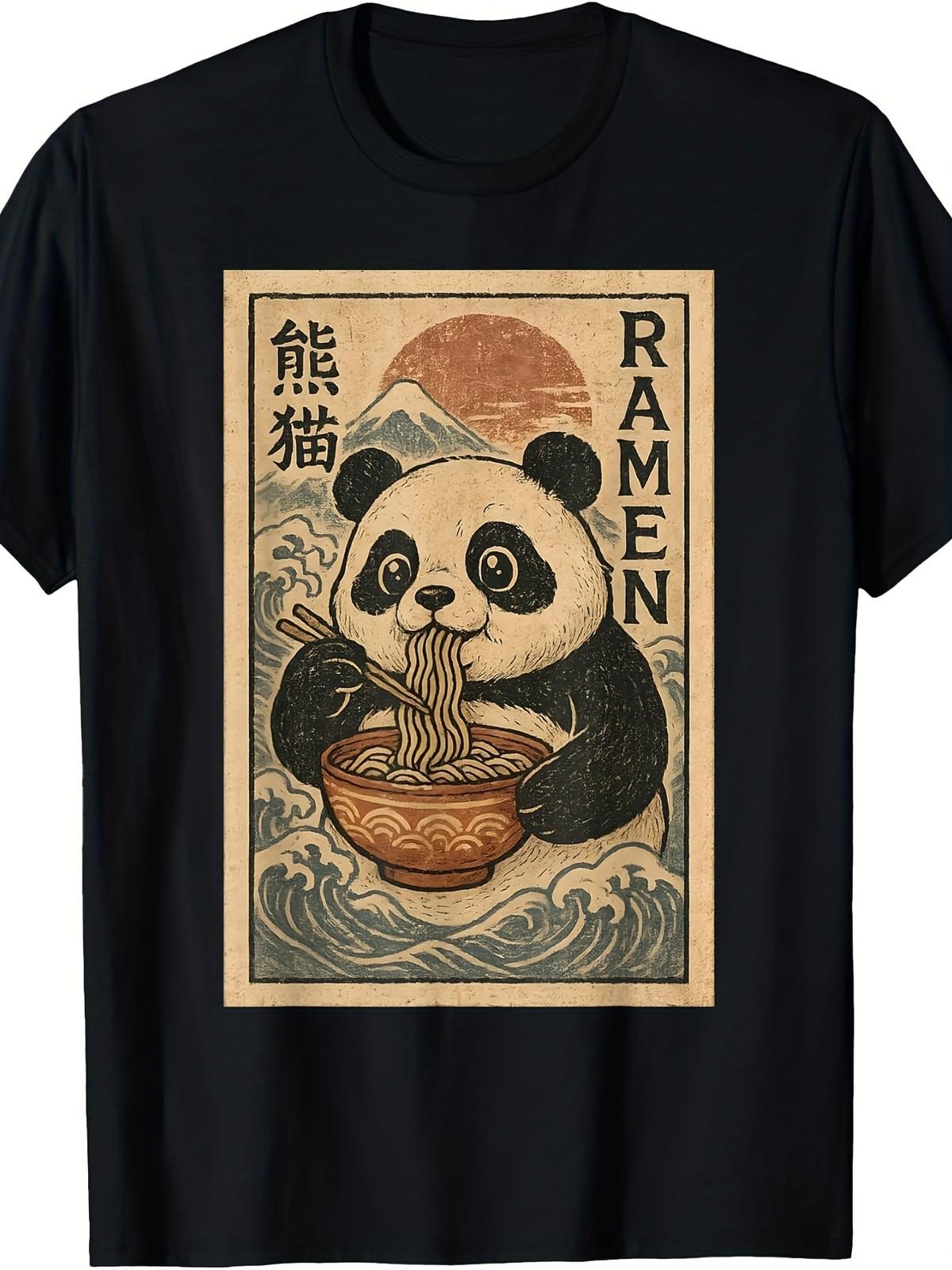 Kawaii Panda Ramen Anime T-Shirt Japanese Cute Noodles Graphic Tee L