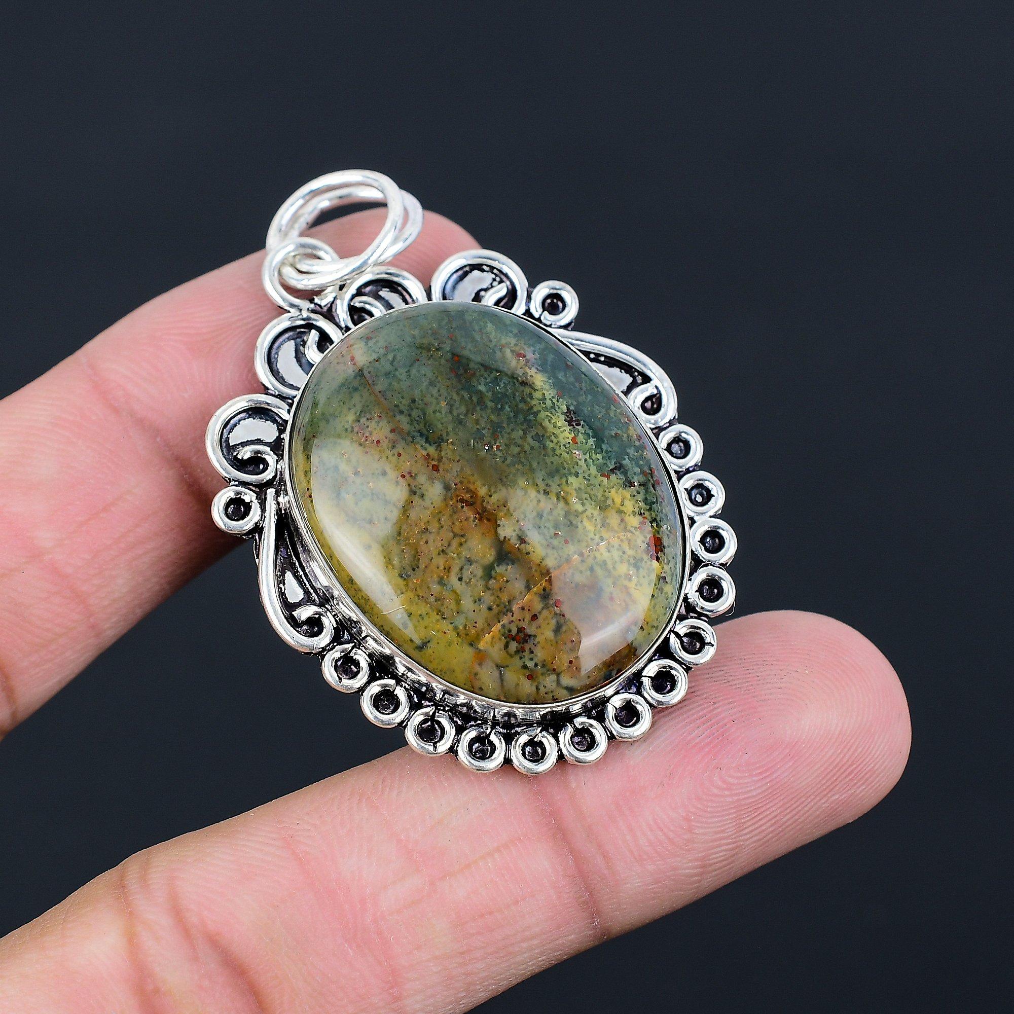 Natural Bloodstone Gemstone Pendant 925 Sterling Silver Indian Jewelry For Girls