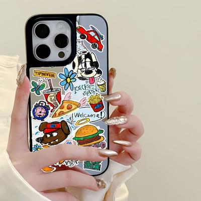 Mirror Phone Case for iPhone 15 11 13 14 for 15 16 Pro Max 12 13 16 Pro Cloud Flower and Animal Cute Style Phone Case