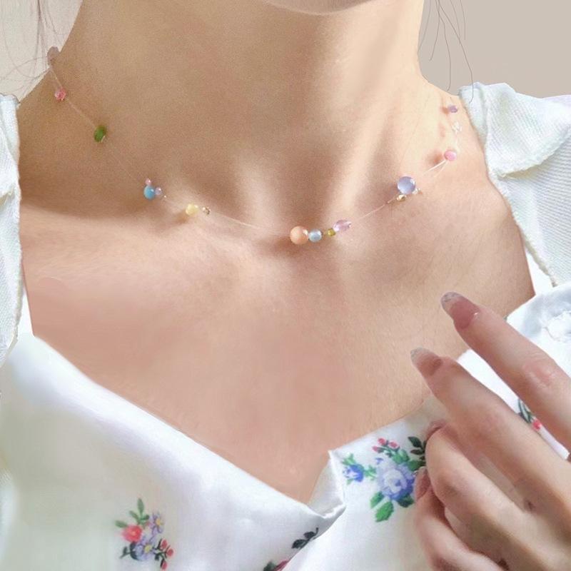 Niche design sense handmade beaded planet necklace female sweet cool small fresh exquisite versatile collarbone chain jewelry