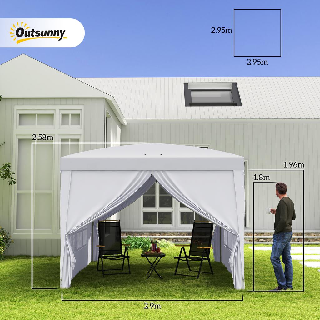 3x3(m) Pop Up Gazebo With Curtain Walls And Windows White