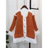 Autumn and winter loose splicing cotton clothes knitted cardigan women's rhombus contrasting color sweater jacket contrasting color design