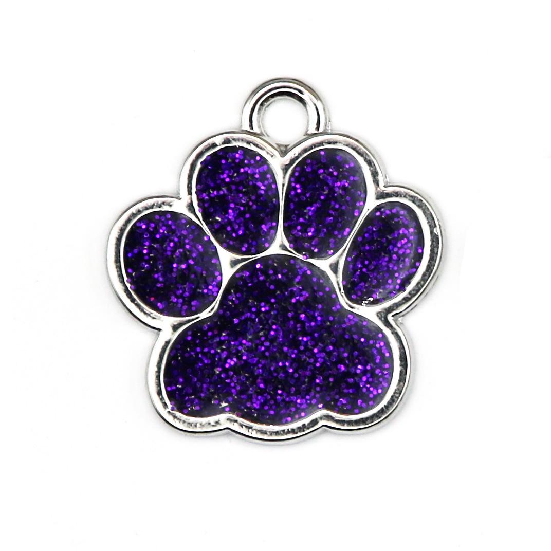 

Engraved Glitter Paw Print Pet Tag - Zinc Alloy & Enamel, 25x27mm