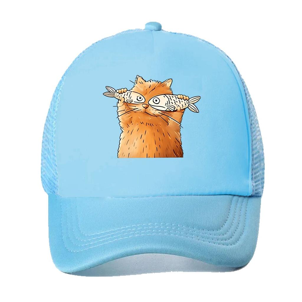 Cartoon Cat Fish Vintage Baseball Cap Mesh Baseball Cap Dad Hat Hip Hop Snapback Cap