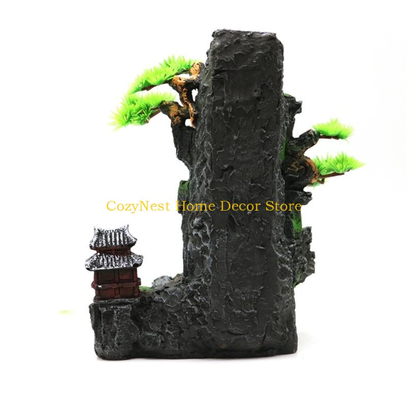 92MF Moving Waterfall Mountain Resins Aquarium Decoration Natural Underwater Terrain Scenery For Water Life Tanks