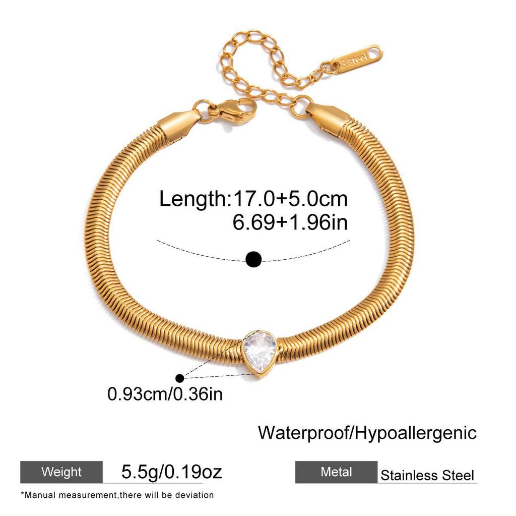 Summer waterproof stainless steel snake chain large cz diamond bracelet
