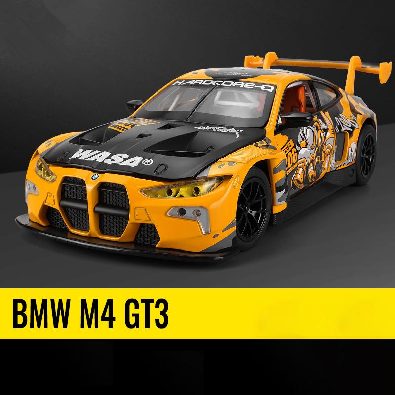 1:24 BMW M4 GT3 Leichtmetall-Sportwagenmodell Diecasts Metall-Rennwagenfahrzeuge Modell Simulation Sound Licht Sammlung Kinderspielzeug Geschenk