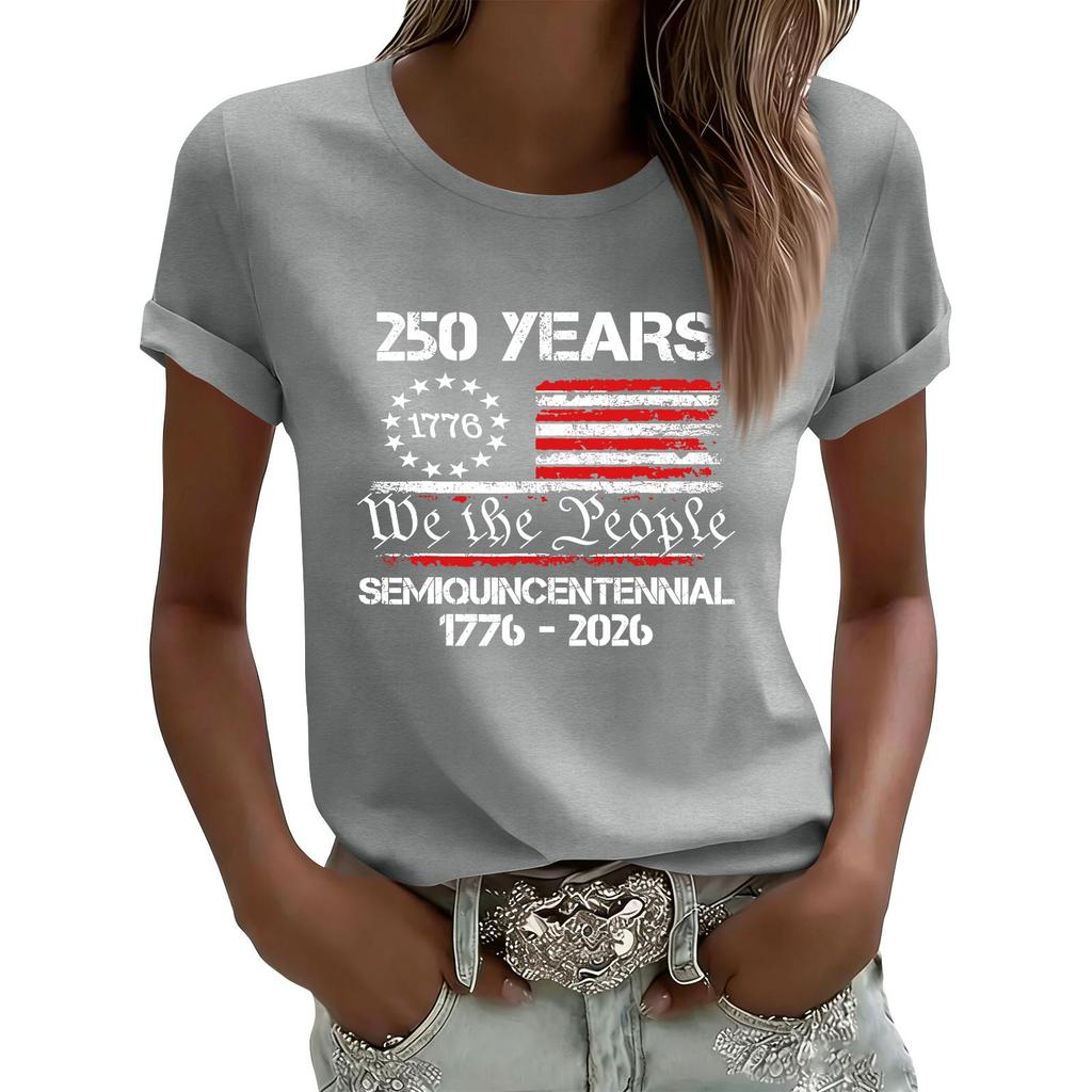 Dámské ležérní tištěné tričko s kulatým výstřihem, svetr s krátkým rukávem