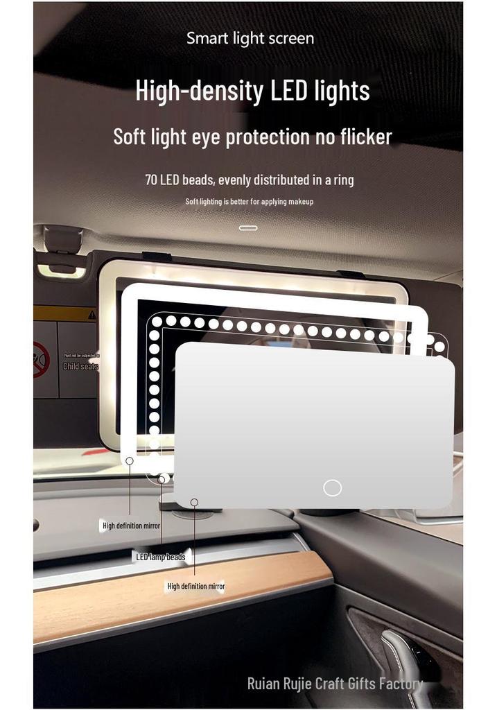 LED Touch Car Sun Visor Vanity Mirror: HD Makeup Mirror for Passenger Side
