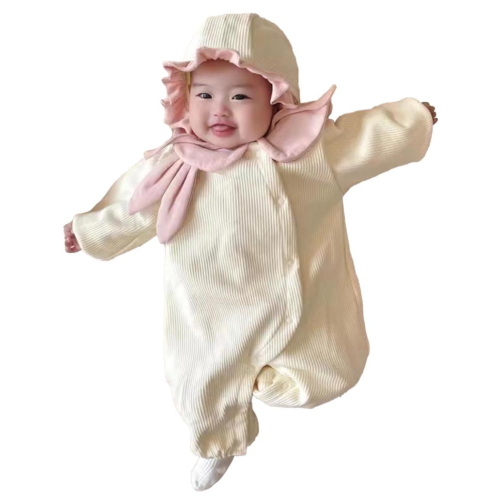 Baby Romper Coverall with Bunny Bunny Full Front Baby For Boys and Baby Shower k778 [SLINX] Hat, Collar, Ears, Frills, Soft, Cute, Opening, 2-Piece