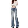 2026 Spring Women's High-Waisted Embroidered Micro-Flare Jeans In American Retro Blue.