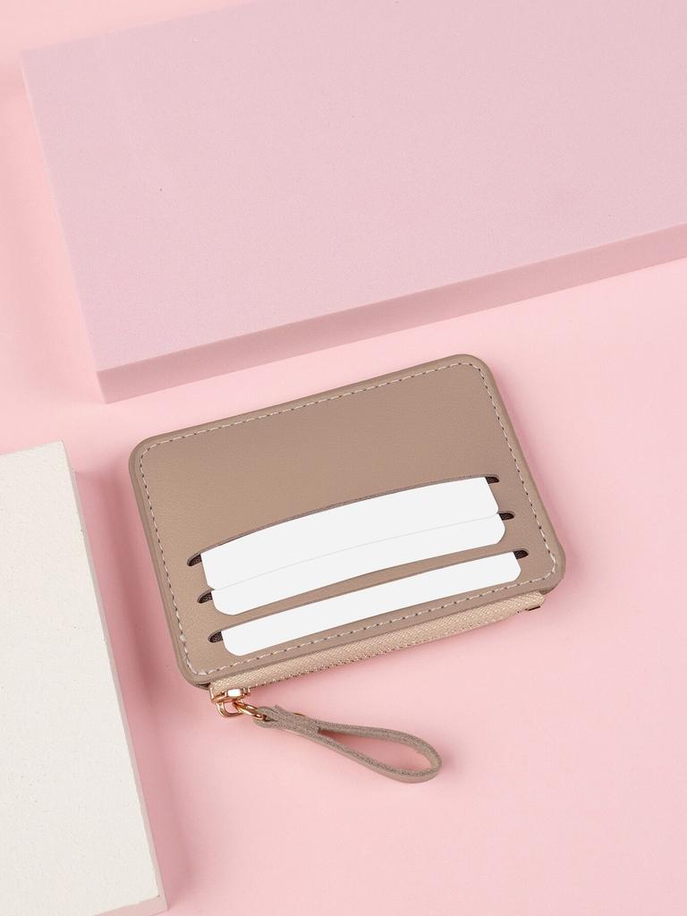 Slim lightweight zipper pouch made of premium material, practical for storing cards, cash and small change, portable design