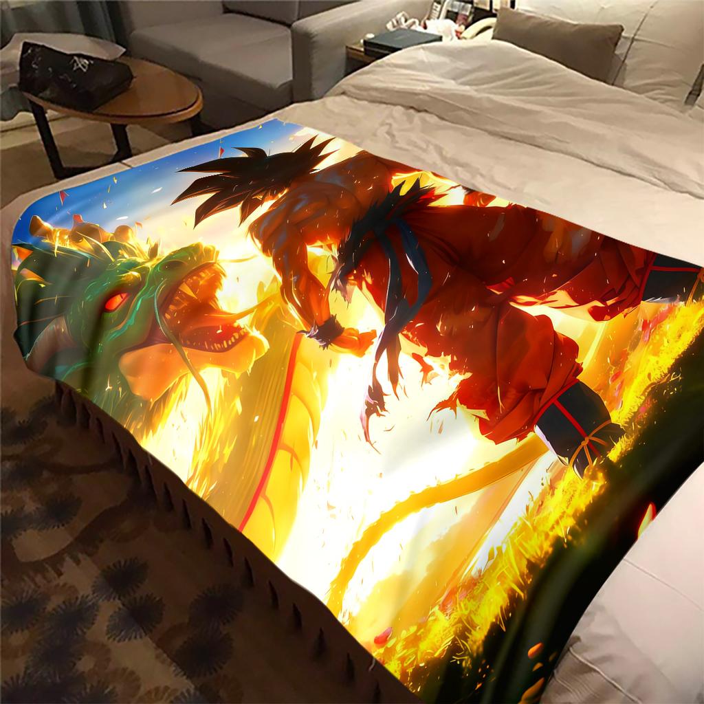 1pz Coperta in Flanella con Stampa Son Goku, Alta Qualità per Tutte le Stagioni, Decorazione per la Casa, Calore e Comfort, Perfetta per Regali di Natale