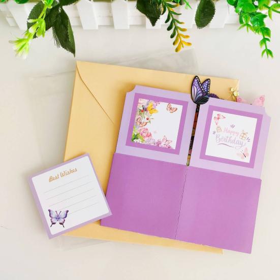 Tarjeta emergente de mariposa, ramo de flores de papel 3D hecho a mano, tarjeta de felicitación emergente para cumpleaños, aniversario, Día de la Madre