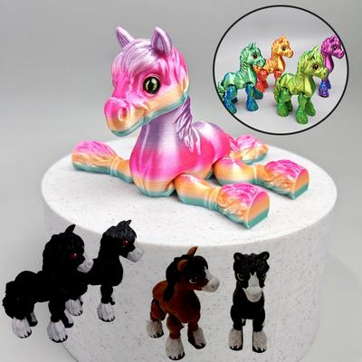 1pc PLA Random Color All-in-one Molding 3D Printed Horse Simulated Statue Cute Horse Joint Tail Movable Figurine Office Decor