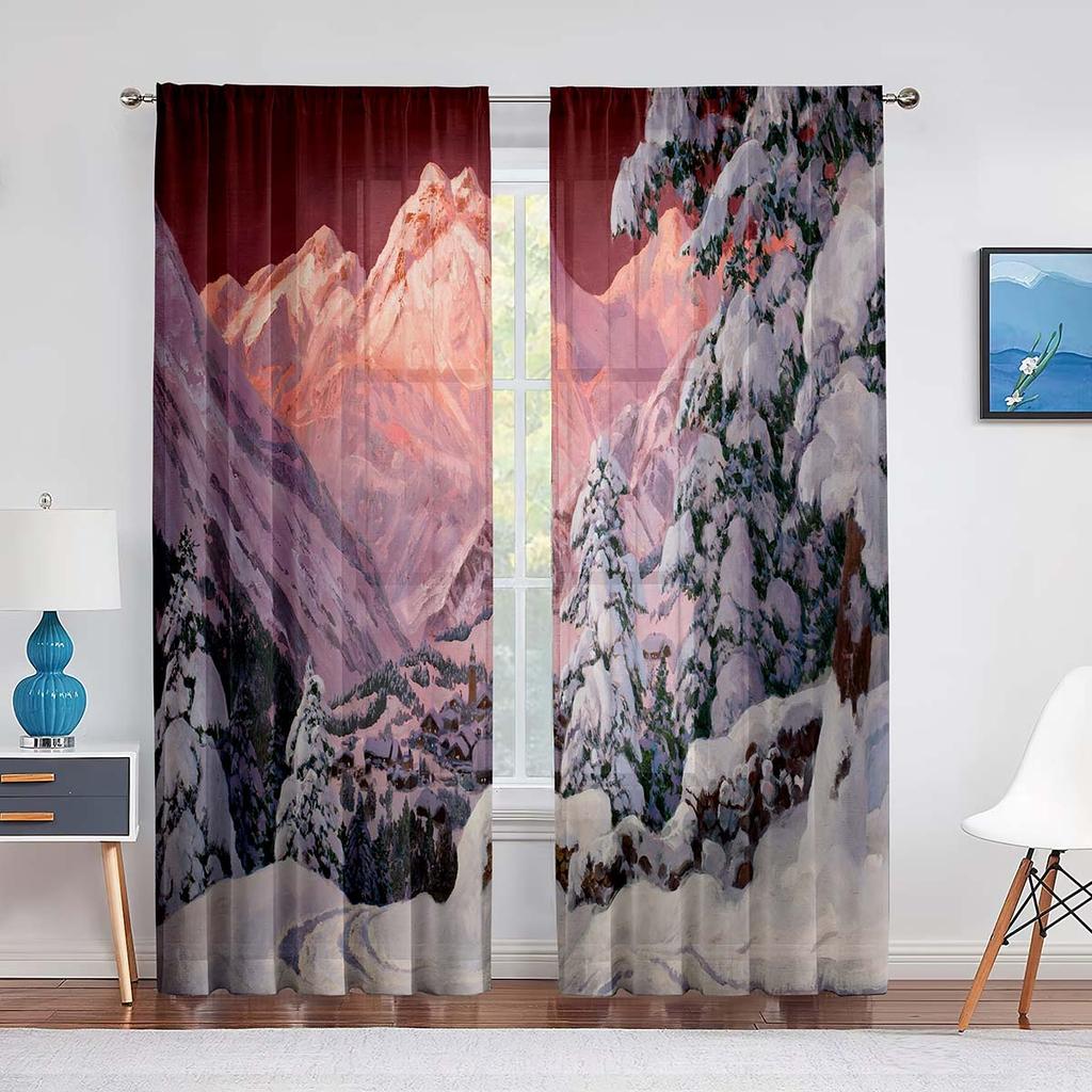 Pictură Artă Râu Pădure de Munte Perdele Tulle pentru Decor Living Dormitor Șifon Transparent Voal Pur Cortină de Fereastră