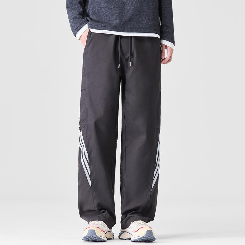 American Retro Trendy Brand Side Striped Overalls Men's Trend Loose Wide-leg Straight Drawstring Sports Casual Pants