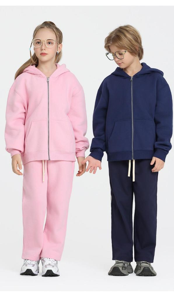 Kids' Terry Cloth Zip-Up Cardigan & Sweatpants Set - Spring/Autumn Trend